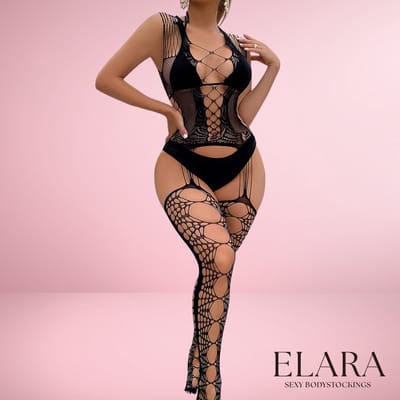 Elara - Nolena - Bodystocking Erotische Lingerie met Open Kruis - Catsuit - S t/m XL - Sexy Dames Lingerie - Zwart