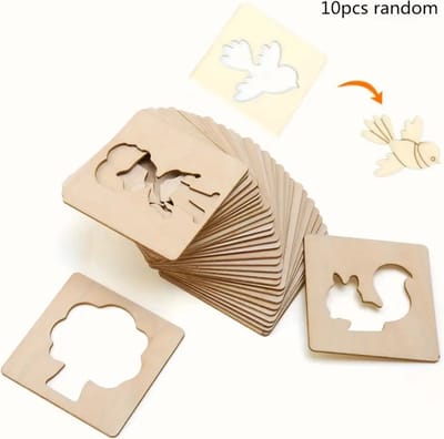 10-delige Houten Teken- en Knutselsjablonen – Creatieve DIY Schilder- en Tekenset voor Kinderen – Perfect voor Educatief Spel en Ontwikkeling van Kunstvaardigheden – Cadeau voor Creatieve Kinderen
