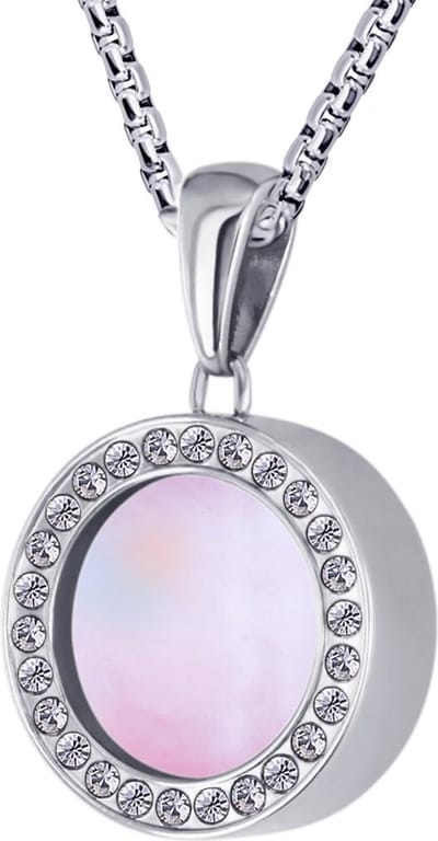Quiges 12mm Mini Munt Hanger Zilverkleurig RVS Glans met Schelp Roze Munt en Box Ketting Ankerketting 42-46cm