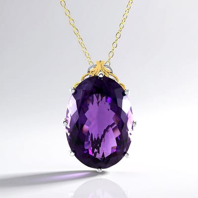 Cavill - Zilveren Halsketting - 925 Sterling Zilver - Zambia Amethist Ovaal 40,5 ct - Verstelbare Luxe Paarse Edelsteenhalsketting Dames