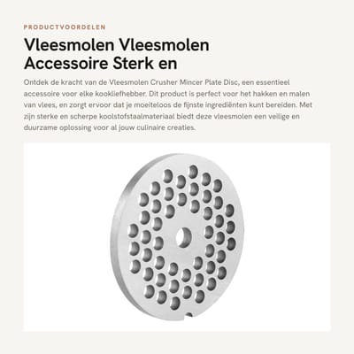 Dailygoods- Vleesmolenplaat 5mm - Vleesmolen Accessoire - Hakmolen - Koolstofstaal - Vaatwasmachinebestendig - Sterk en scherp