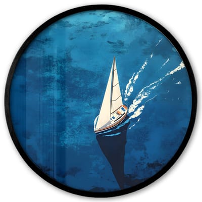Poster in lijst Rond - Fotolijst 40x40 cm - Posters - Zeilboot - Water - Abstract - Schaduw - Ronde posterlijst zwart - Decoratie - Wanddecoratie woonkamer - Muurdecoratie slaapkamer