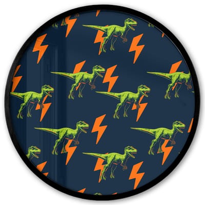 Poster in lijst Rond - Fotolijst 40x40 cm - Posters - Bliksemschichten - Oranje - Dinosaurussen - Ronde posterlijst zwart - Decoratie - Wanddecoratie woonkamer - Muurdecoratie slaapkamer