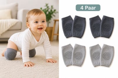 4 Paar Baby Kniebeschermers Anti-Slip – Kniebescherming voor Kruipen – Babysokken met Grip – Donkergrijs & Lichtgrijs – 0-2 Jaar