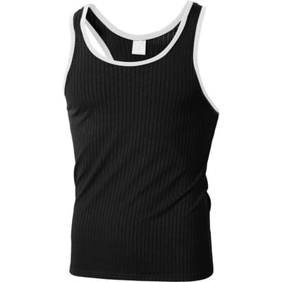 Gilet de Sport Homme Été Sans Manches Col Rond Couleur Unie Texture Rayée Séchage Rapide Élastique Bonne Respirabilité Pull Basketball Salle de Sport M noir