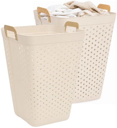 5Five zeer ruime wasmand Kolos - 2x - beige - 74 liter - 44 x 64 cm - kunststof - wasbox - mand voor wasgoed - badkamer - met handvatten