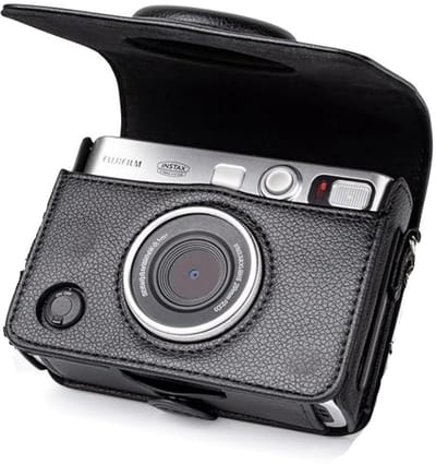 GELLDG Cameratas - Beschermhoes voor Fujifilm Instax Mini EVO instantcamera - Horizontale PU-lederen hoes met structuur - Verstelbare schouderbanden zijn niet inbegrepen - zwart