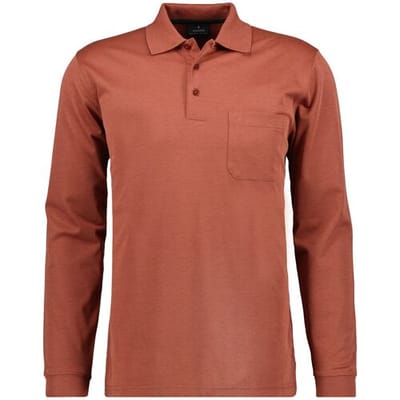 Ragman Softknit Polo Longsleeve Uni Breast Pocket Burnt Orange / male