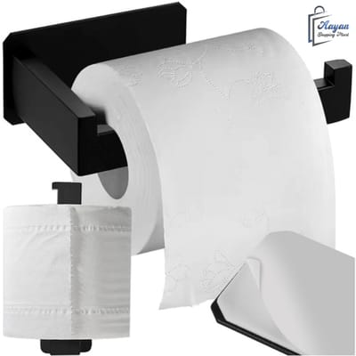 Toiletrolhouder Zwart – Wandmontage Met Tape – RVS & Vochtbestendig – wc rolhouder – toiletrolhouders – toiletrolhouder staand - 54694