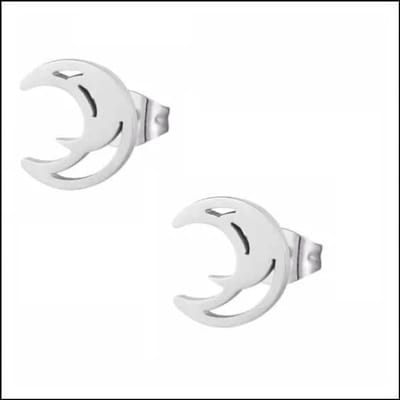 Aramat Jewels | Oorbellen | RVS Maan Oorbellen - Trendy Moon Studs | Open-Zilverkleur-10mm | Staal | Kinderen, Volwassenen | Verkleurd niet