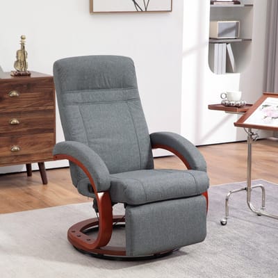MODFU - Relaxfauteuil - Draaibaar En Verstelbare Rugleuning - Met Voetensteun - Houten Onderstel - Polyester - Grijs