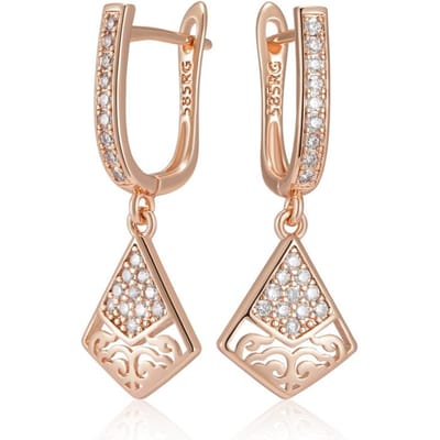 Kienl Boucle d'oreille longue géométrique couleur or rose pour femmes Tendance Métal brillant Zircon naturel Accessoires Bijoux vintage beige