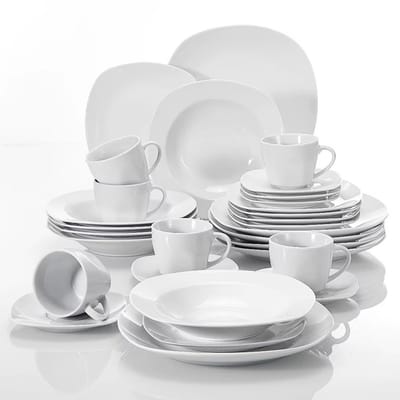 Noble Dinerborden – Serviesset – 6 persoons – 30 delig – Wit Keramisch – Breakfast Plates – Stijlvol keramiek