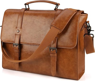 Laptoptas Leer - Schoudertas Heren - Zakelijk Vervoer - Waterproof PU Materiaal - 15.6 Inch Laptop - Bruin