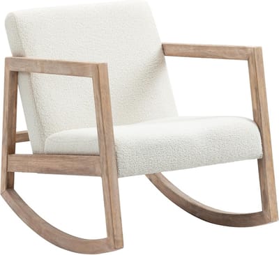 Comfortabele Houten Schommelstoel met Zachte Teddyvlies Bekleding - Crèmewit