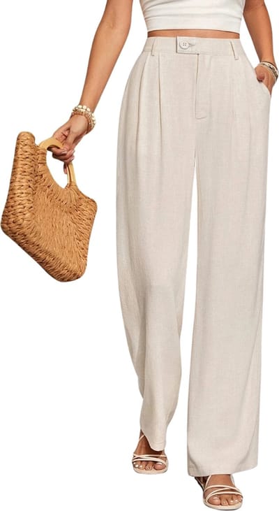 Livano Linnen Broek Dames - Zomerbroek - Volwassenen - Lange Broek - Pantalon - Strandbroek - Zomer - Ibiza Stijl - Beige - Maat XS