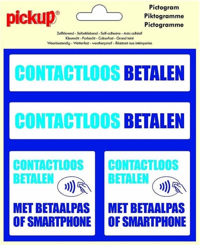 Pickup Pictogram 15x15 cm 4 op 1 - Contactloos betalen met pas of smartphone