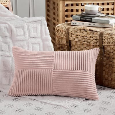 Moderne Roze Corduroy Kussenhoezen 30x50cm met Onzichtbare Rits voor Sofa en Slaapkamer - Zachte Decoratieve Kussens met Kruispatroon