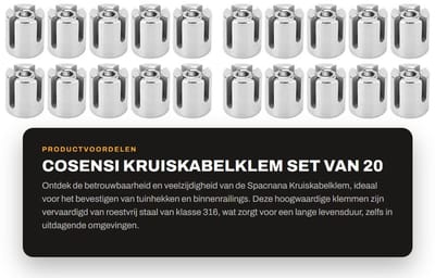 Dailygoods- Railingschoen 20 Stuks - Kabelhouder - Kabelklemmen - Roestvrij Staal 316 - Buiten/Binnen Gebruik - Duurzaam en Betrouwbaar - Kabelklem