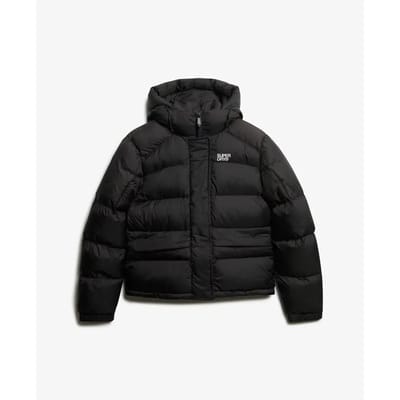 Superdry - Zwarte Pufferjas met Capuchon - Dames - Gewatteerde jassen