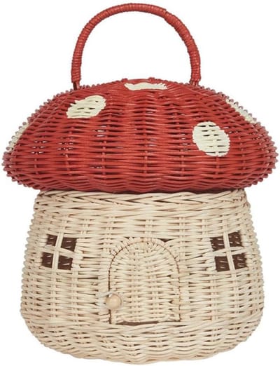 Daity Een handgemaakte paddenstoelvormige opbergmand van rotan - een schattig handgemaakt decoratief kunstwerkje - gemaakt van rood rotan - geschikt voor opbergdoeleinden - als bloemenmand en voor diverse gelegenheden (rood).