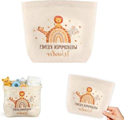 Handdoekentas met Dierenprint - Creatief Geboorte Geschenk voor Baby's met Olifant, Leeuw en Giraf - Ideale Baby Shower Tas van Canvas voor Kinderen