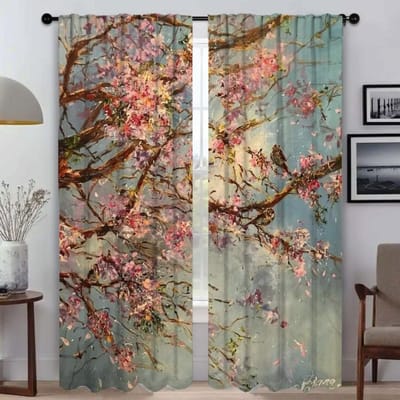 Bloemen Keukengordijnen voor Woonkamer Gordijn Tule voor Slaapkamer Halloween Decoratie Home Interieur Gordijnen 2 Stuks Shades W50xH70cmx2pcs-CL