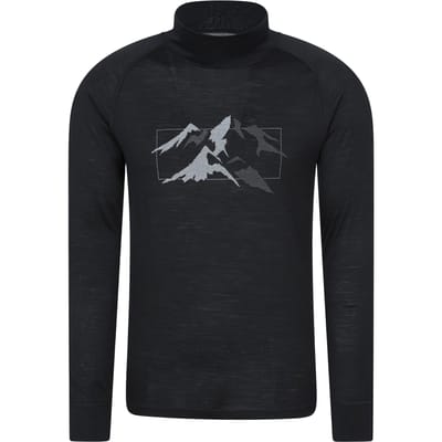 Mountain Warehouse Unisex Quest Merino Wol Thermo Top met lange mouwen voor volwassenen (Zwart)