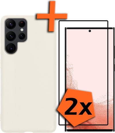 Hoes - Met 2x Screenprotector - Geschikt voor Samsung Galaxy S22 Ultra - Sterk & Shockproof - Back Cover - Siliconen Case - Telefoon Hoes - Wit