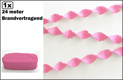 Crepe guirlande brandvertragend roze 24meter -BRANDVERTRAGEND - verjaardag vlaglijn festival thema feest