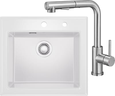 CECIPA max Spoelbak Keuken 55x50CM - Keramische Spoelbakken Keuken Met L-Design Keuken - Enkele spoelbak Wit - Spoelbakken Met Waterafvoersysteem