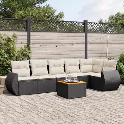 vidaXL - 7-delige - Loungeset - met - kussens - poly - rattan - zwart