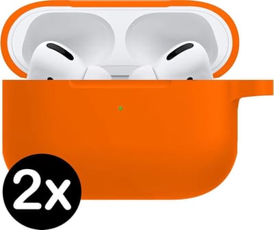 Hoesje - 2 Stuks - Geschikt voor Apple Airpods Pro - Siliconen Hoes met Clip - Silicone Case Cover - Oranje
