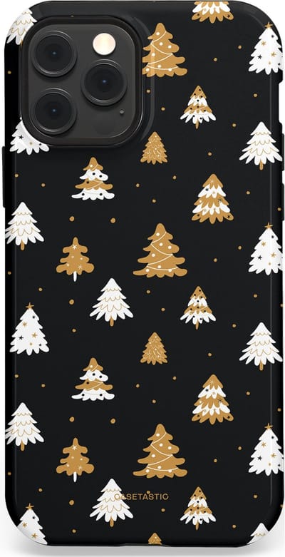 Casetastic hoesje geschikt voor Apple iPhone 12 / Apple iPhone 12 Pro - MagSafe - Dubbellaagse bescherming - Happy Chistmas Kerstbomen - Fashion Case - Zwart