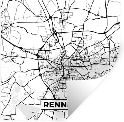 Muurstickers - Sticker Folie - Kaart - Stadskaart - Rennes - Frankrijk - Plattegrond - Zwart wit - 100x100 cm - Plakfolie - Muurstickers Kinderkamer - Zelfklevend Behang XXL - Zelfklevend behangpapier - Stickerfolie