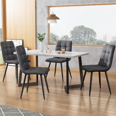 Sweiko Eetkamerstoel (4 pcs), grijs, 4-set gestoffeerde stoel ontwerp stoel met rugleuning, zitting in fluwelen metalen frame