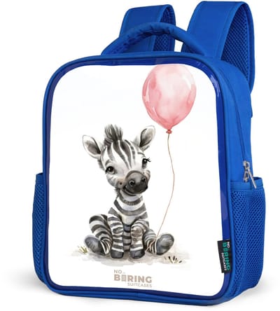 NoBoringSuitcases.com® - Rugzak blauw - Schooltas jongens - Zebra met roze ballon - Kinder rugtas jongen - Boekentas kind - Kinderrugzak voor school - Schoolrugzak