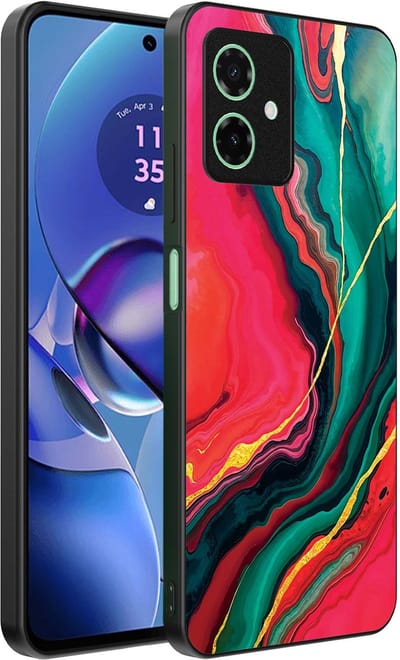 Smartphonica Telefoonhoesje Geschikt voor Motorola Moto G55 met Rood Groen Marmer Opdruk - TPU Backcover Case Red Green Marble Design geschikt voor Motorola Moto G55