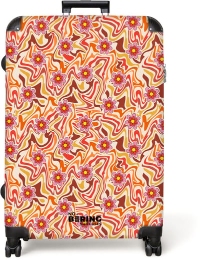 NoBoringSuitcases.com® - Koffer groot - Reiskoffer lichtgewicht - Retro disco 70s bloem patroon kleurrijk - Rolkoffer met 4 wielen - Grote trolley XL - 98 liter bagage