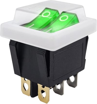 ProRide Dubbele Wipschakelaar ON-OFF KCD6-202 - met Wit Beschermkapje - 3 Polig - 250V/16A - 30x22mm - Groen met controlelampje
