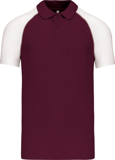 Herenpolo 'Baseball' korte mouwen Bordeaux/White - M