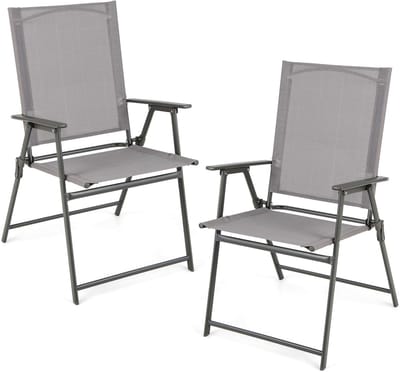 KOMFOTTEU Set van 2 tuinstoelen, klapstoelen, draagbaar, met armleuningen, balkonstoelen met ergonomische rugleuning, campingstoelen, tot 150 kg, outdoor stoelen, weerbestendig, voor tuin, balkon