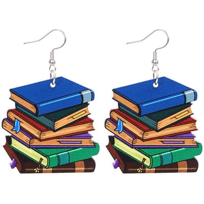 Hete Liefde Leerboek Dubbelzijdig Houten Oorring Leraar Student Afstudeercadeau Boek Kleur Digitaal Leermiddel Oorbellen blue