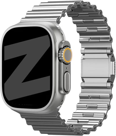 Bandz Premium Steel Strap Ocean - horlogebandje geschikt voor Apple Watch 1/2/3/4/5/6/7/8/9/10/11/SE/Ultra (2) (44/45/46/49mm) - titanium