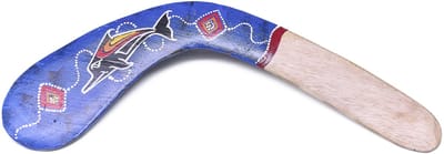Boemerang Aboriginal Blauw – Handbeschilderde 40 cm Boemerang met Aboriginal motief