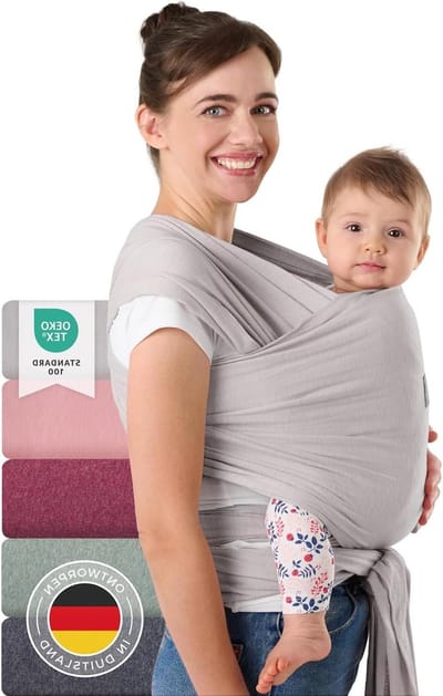 Draagdoek baby - Omslagdoek pasgeboren - Kind dragen - Ergonomische M-positie - 510 meter - Lichtgrijs