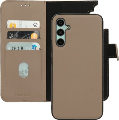 Mobiparts hoesje geschikt voor Samsung Galaxy A34 5G - Wallet 2-in-1 Boekhoesje - MagSafe - Echt Leder - Uitneembare Case - Sterke Magneet Sluiting - Contactloos betalen - Beige