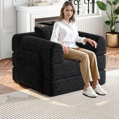 Gutent-Bank [Gepatenteerd ontwerp] Chenille 2-in-1 slaapbank met opbergvak in de armleuning, drie metalen frames en meerdere configuratiemogelijkheden.