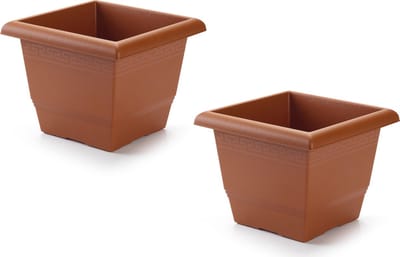 Plantenbak terra cotta 26 x 26 x 20 cm - 2x - Bloembak vierkant van kunststof - Binnenmaat 25 cm