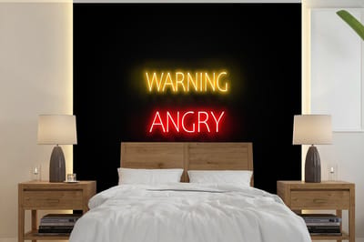Behang - Fotobehang Gaming - Quotes - Warning angry gamer - Neon - Breedte 240 cm x hoogte 240 cm
